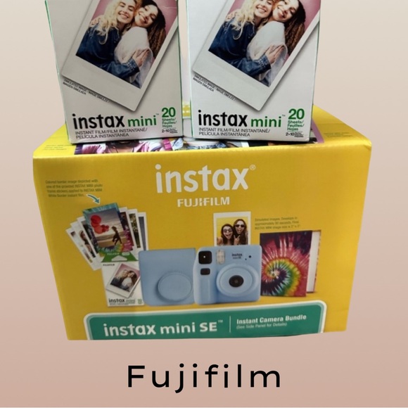 Instax Mini SE Instant Camera Gift Bundle Fujifilm 50 Photos New pastel blue - Picture 2 of 8